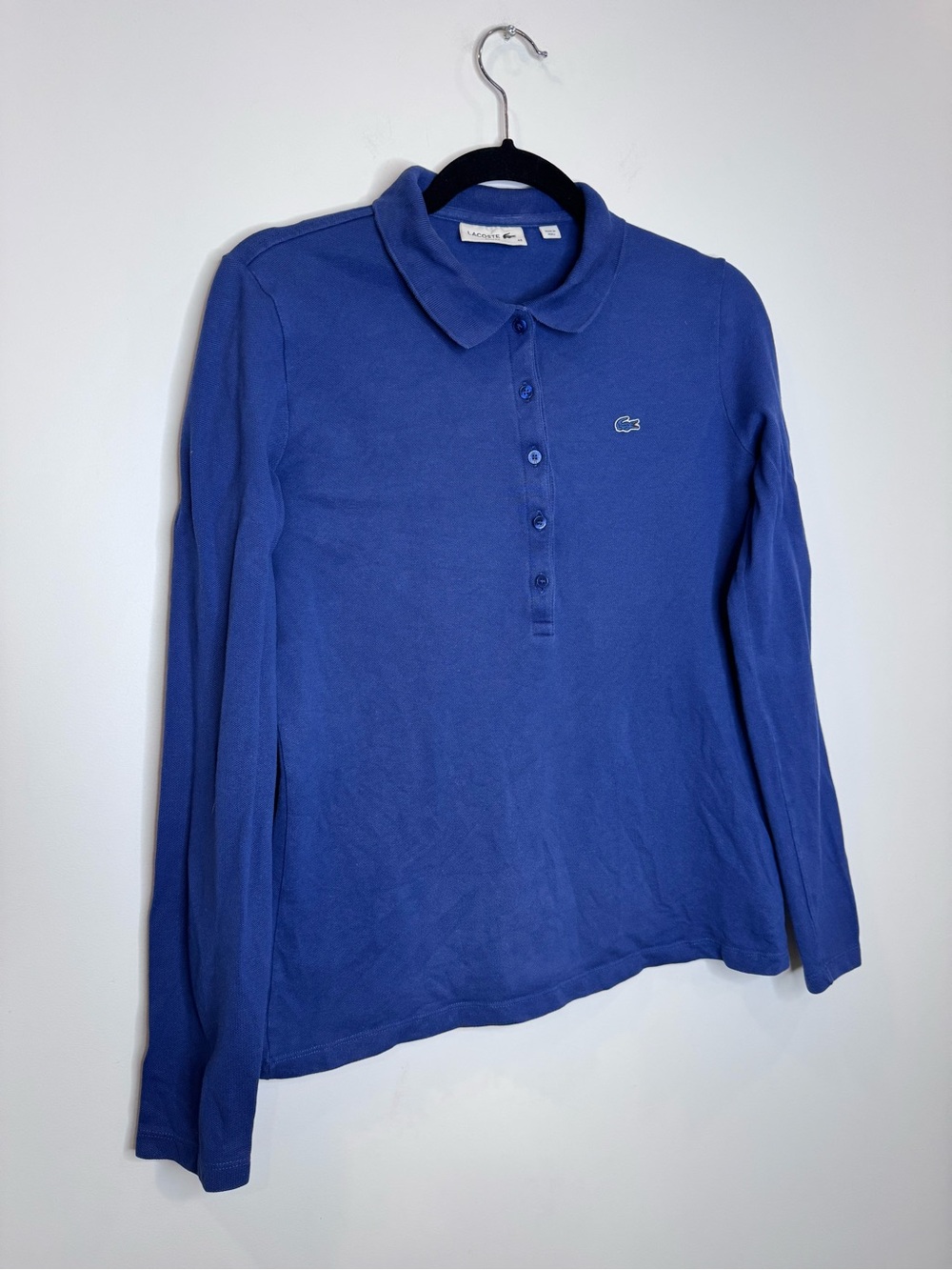 Lacoste Women's Long Sleeve V-Neck Polo Sweater Blue alligator embroidered logo - Picture 2 of 8